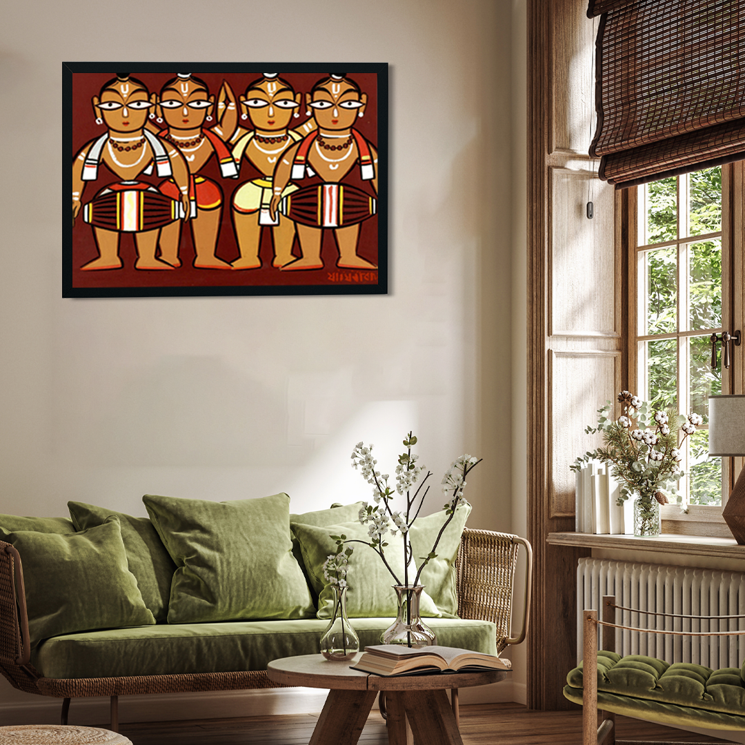 Four Drummers Painting 3 : 2 Horizontal Premium Wall Art Canvas by MeriDeewar