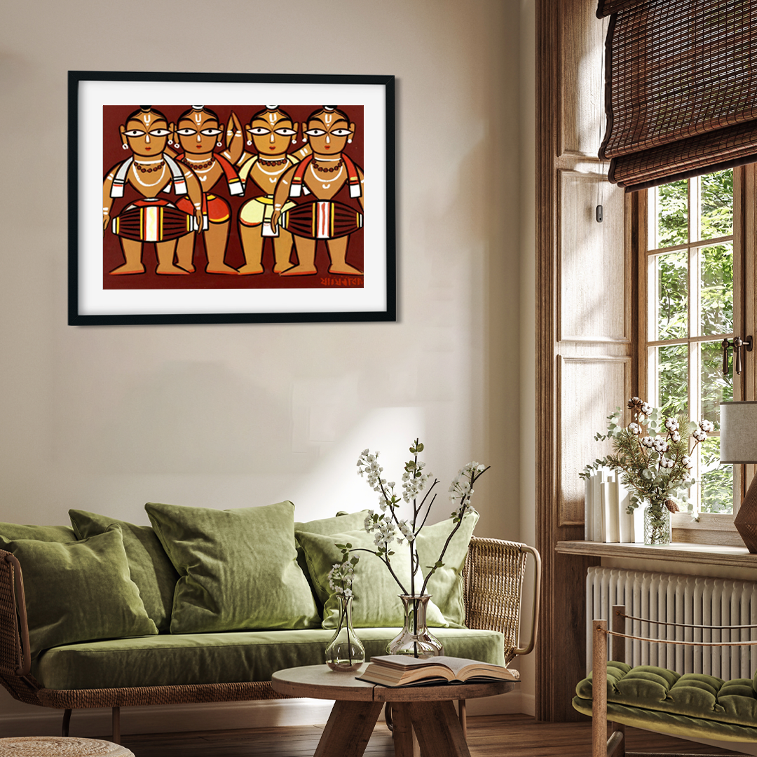 Four Drummers Painting 3 : 2 Horizontal Premium Wall Art Canvas by MeriDeewar
