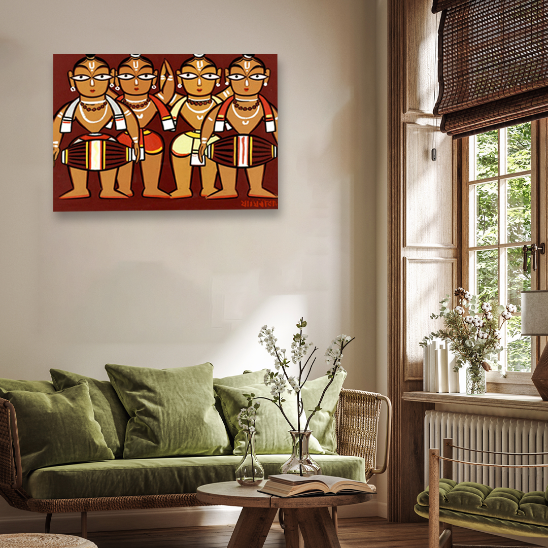 Four Drummers Painting 3 : 2 Horizontal Premium Wall Art Canvas by MeriDeewar