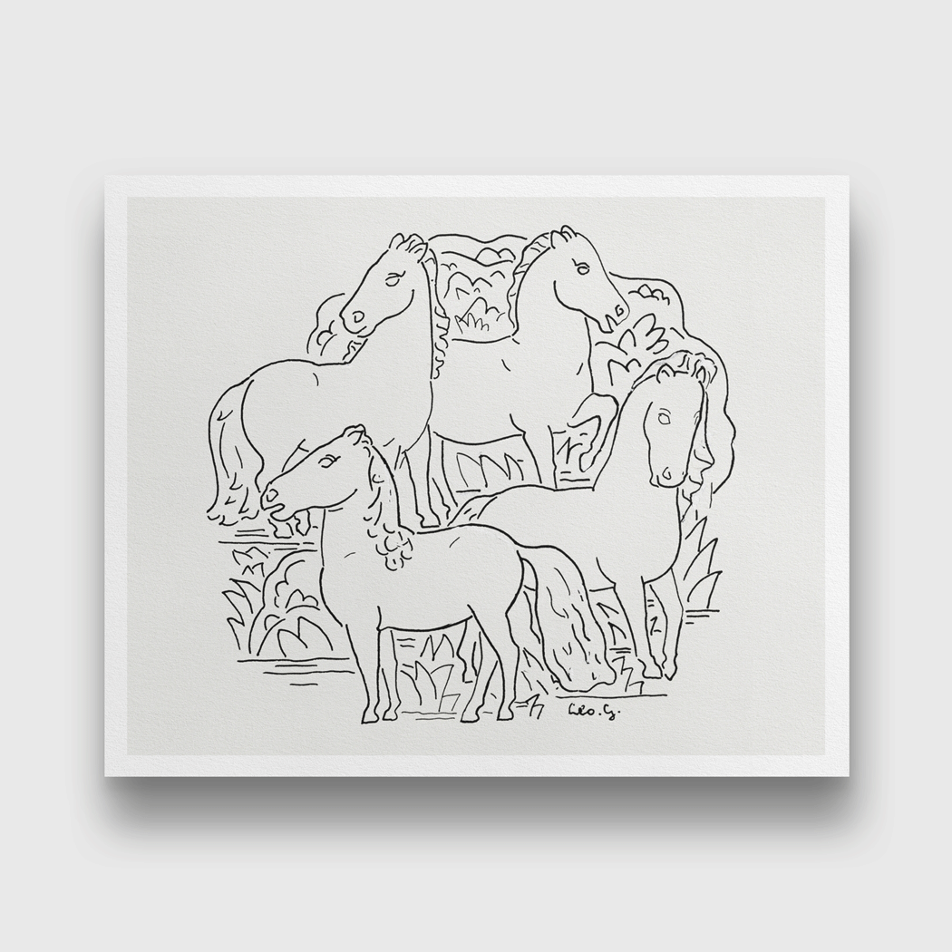 Four horses Painting 5 : 4 Horizontal Premium Wall Art Canvas by MeriDeewar