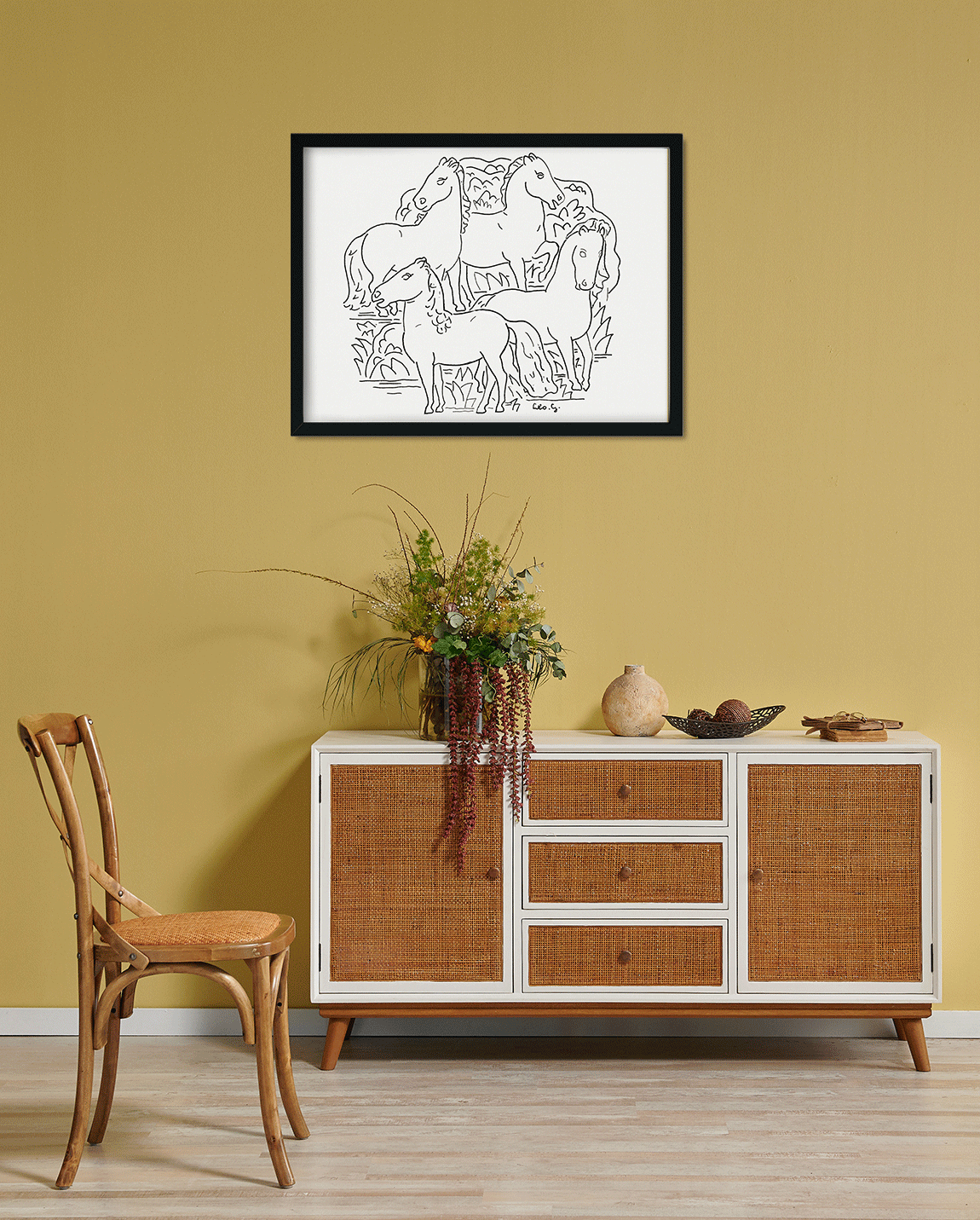 Four horses Painting 5 : 4 Horizontal Premium Wall Art Canvas by MeriDeewar