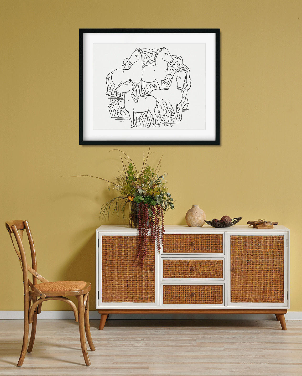 Four horses Painting 5 : 4 Horizontal Premium Wall Art Canvas by MeriDeewar