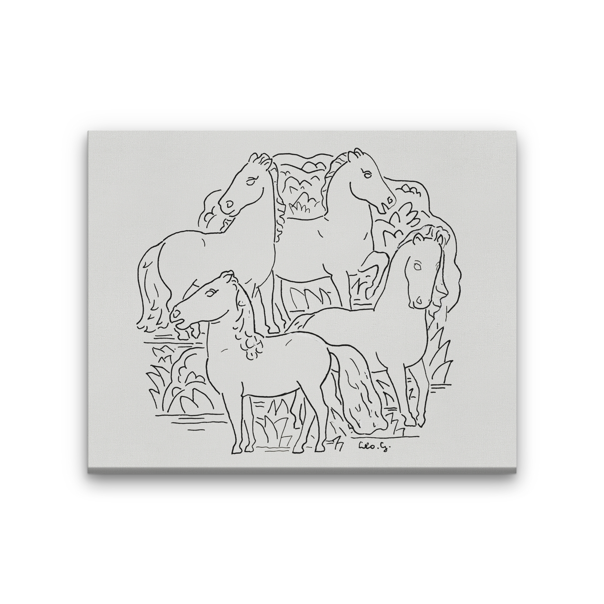 Four horses Painting 5 : 4 Horizontal Premium Wall Art Canvas by MeriDeewar