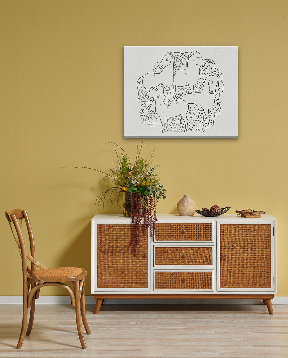 Four horses Painting 5 : 4 Horizontal Premium Wall Art Canvas by MeriDeewar