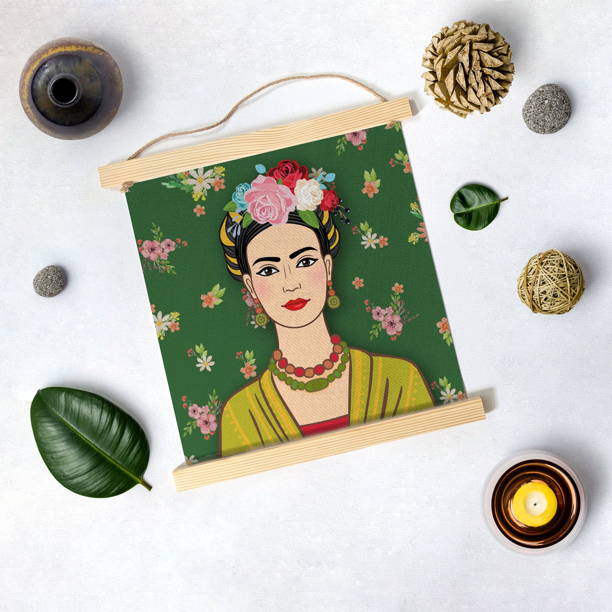 Frida Kahlo Artwork Hanging Canvas Painting - Meri Deewar Hanging Canvas Premium Wall Art Canvas by MeriDeewar