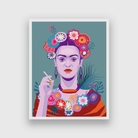 Frida Kahlo with Cigarette on Blue Background Painting 3 : 4 Vertical Premium Wall Art Canvas by MeriDeewar