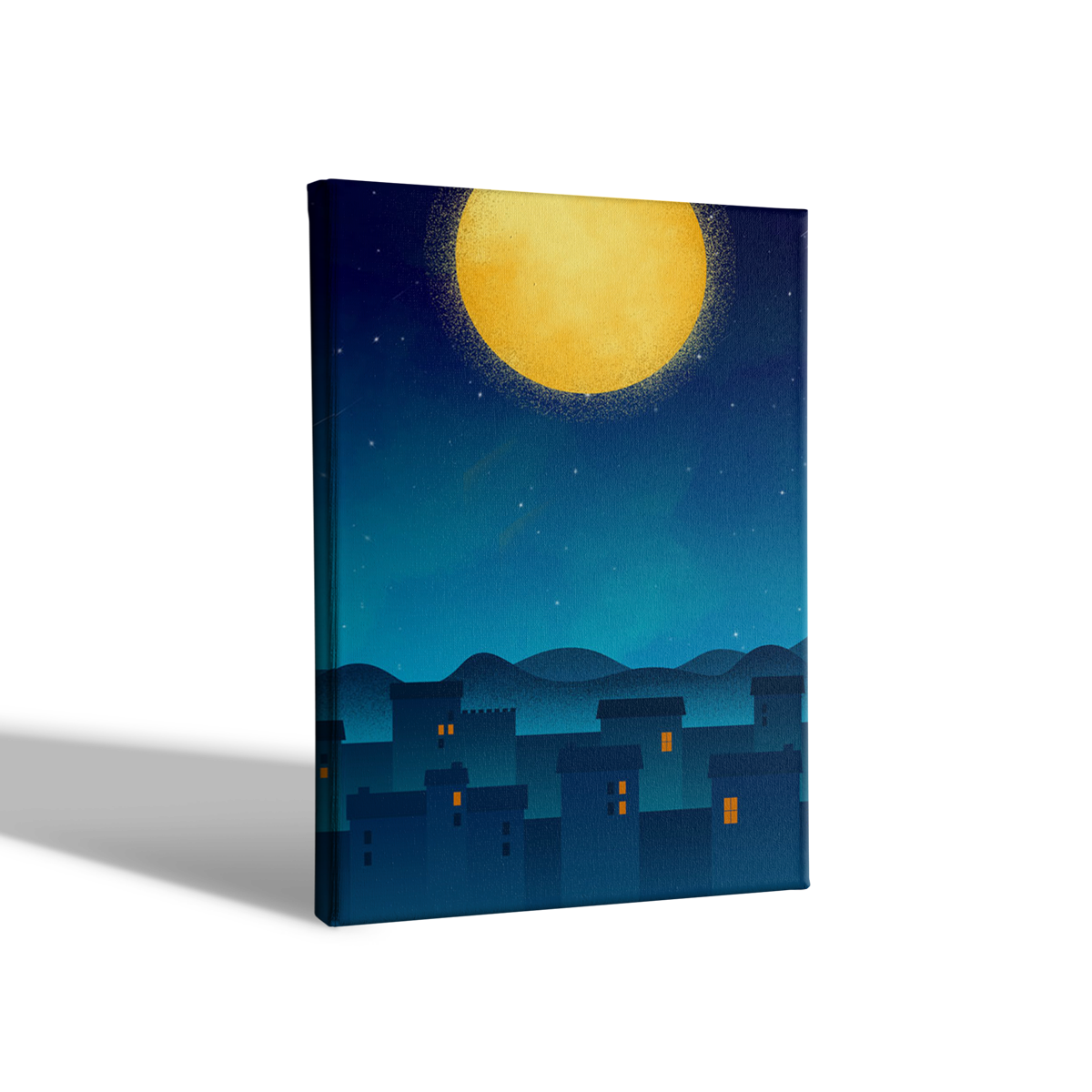Full Moon Night Painting - Meri Deewar 2 : 3 Vertical Premium Wall Art Canvas by MeriDeewar