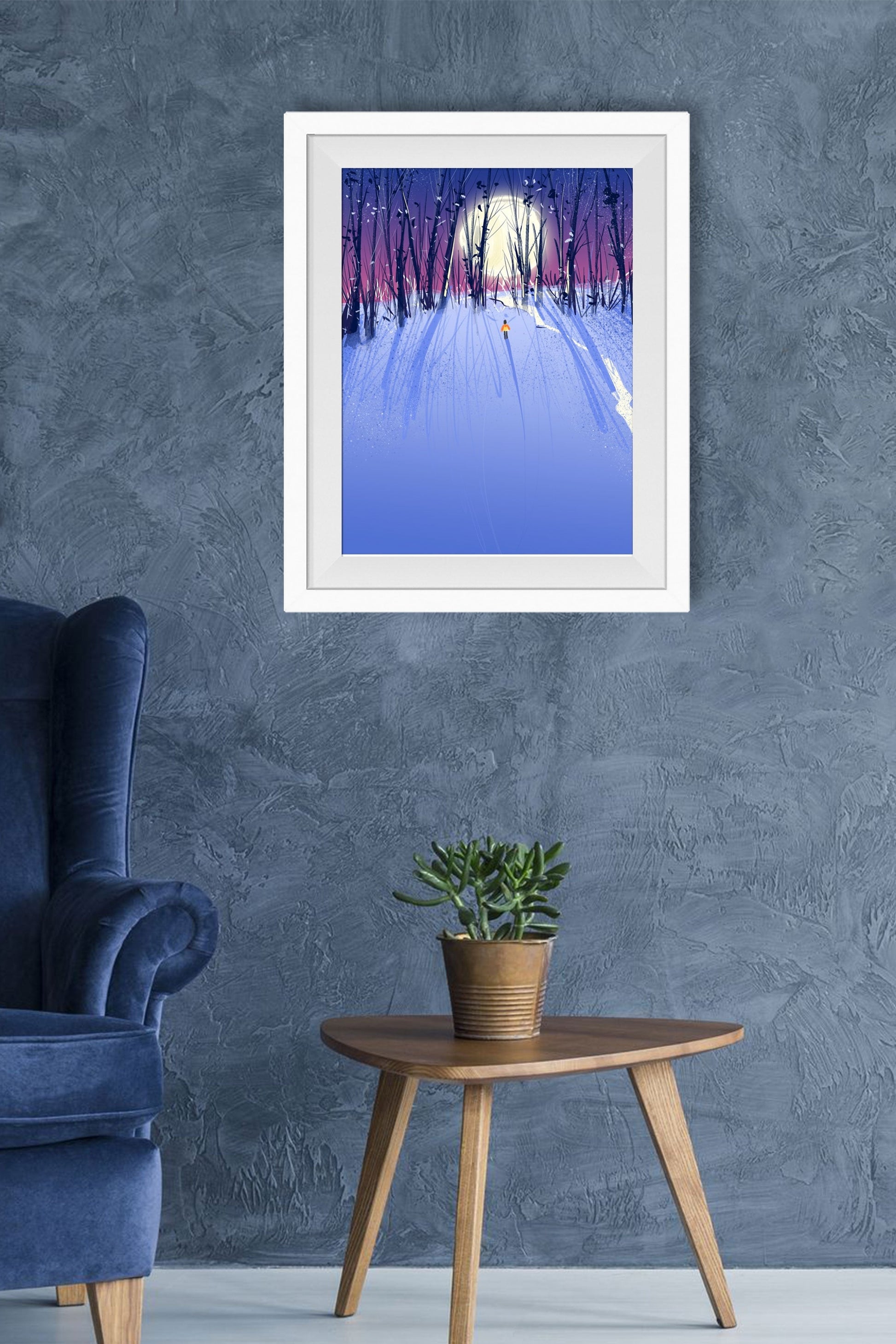 Full Moon Night Painting - Meri Deewar 2 : 3 Vertical Premium Wall Art Canvas by MeriDeewar