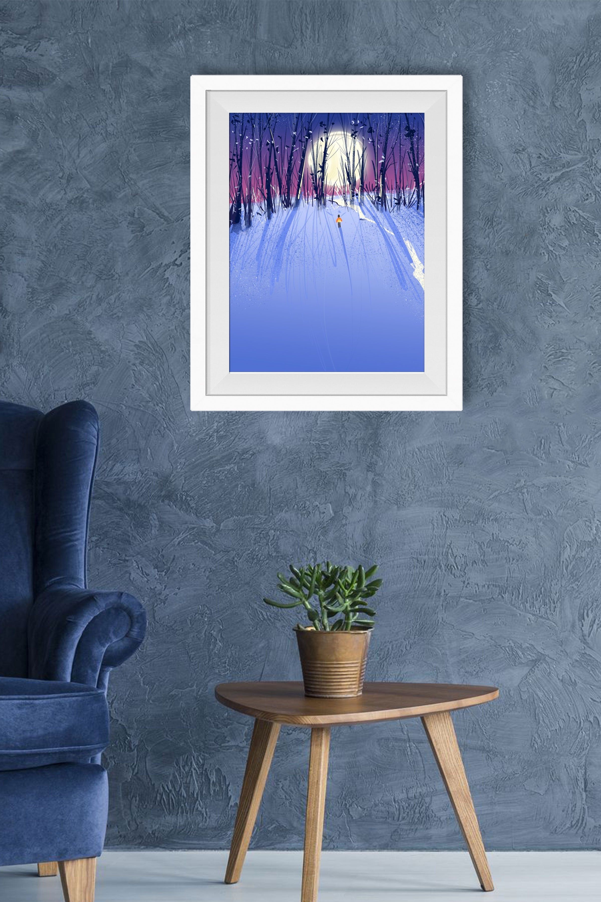Full Moon Night Painting - Meri Deewar 2 : 3 Vertical Premium Wall Art Canvas by MeriDeewar
