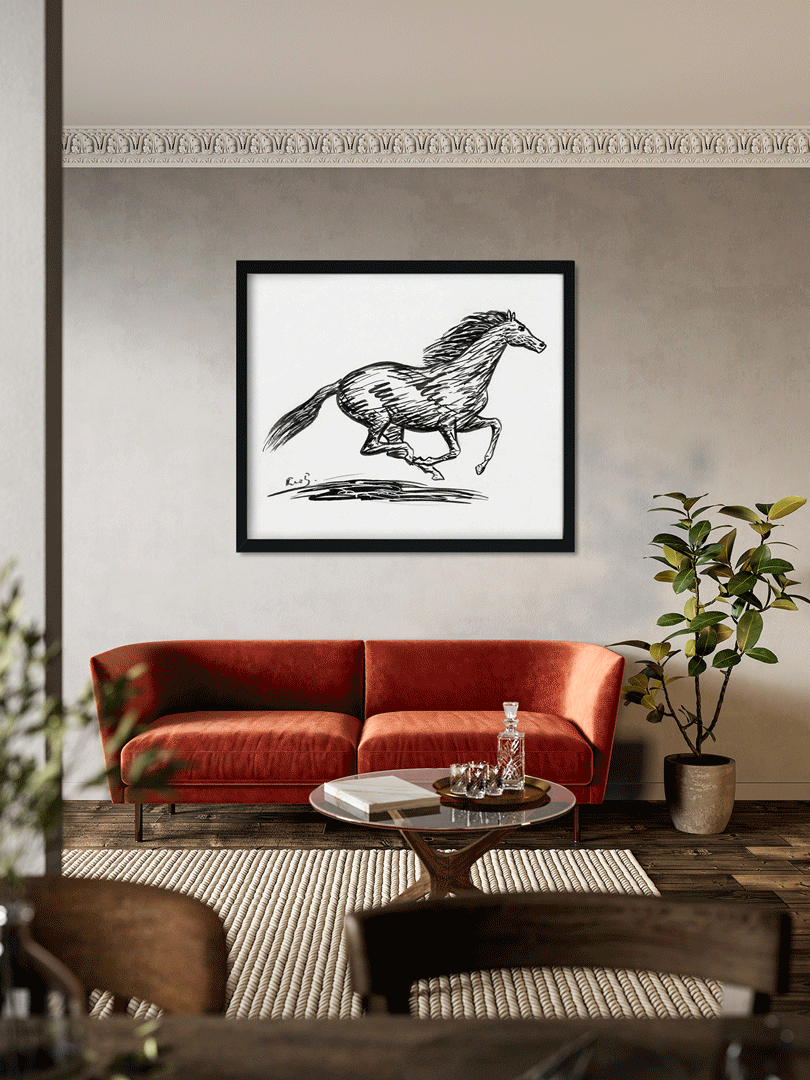 Galloping horse Painting 6 : 5 Horizontal Premium Wall Art Canvas by MeriDeewar