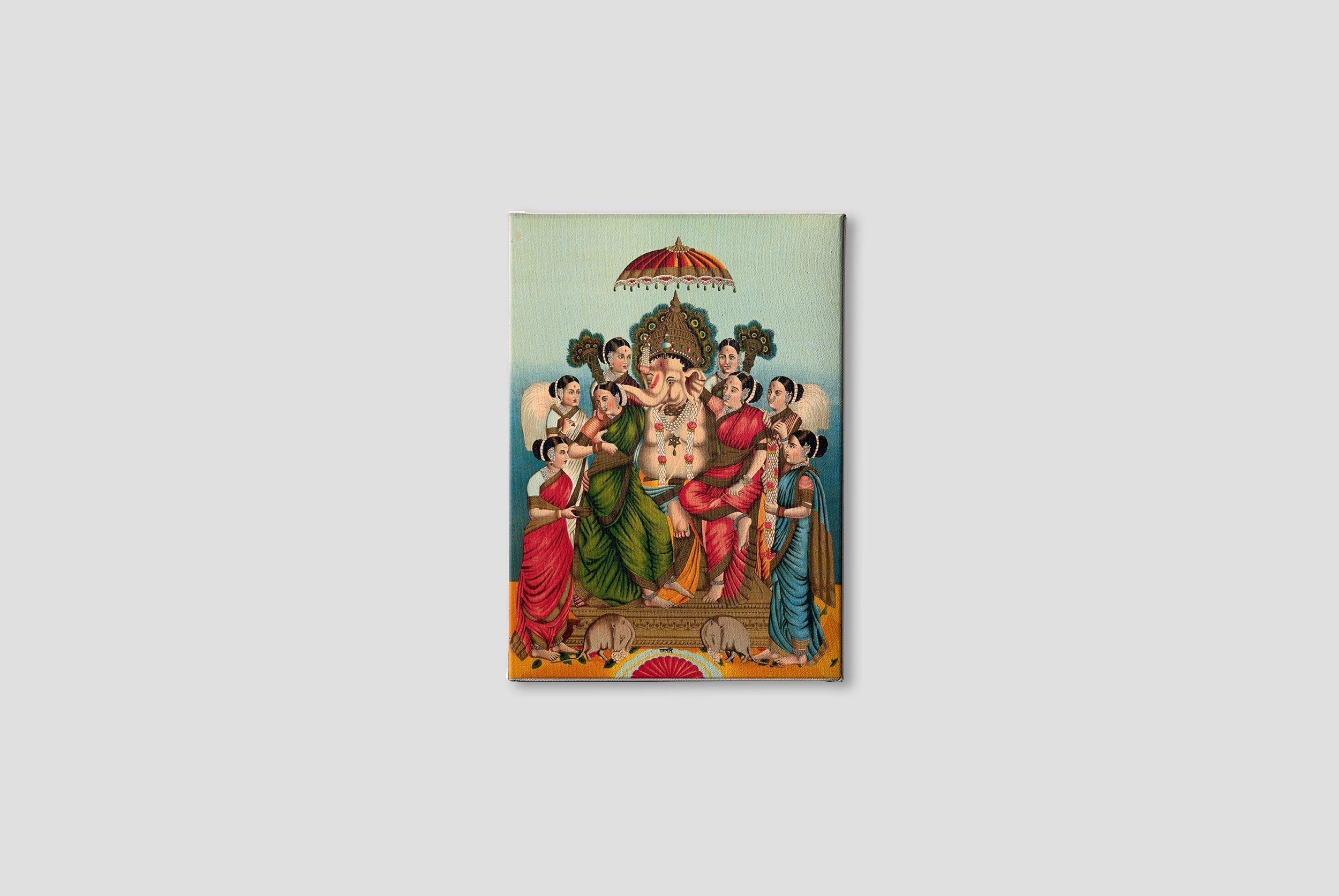Ganesha and his two wives, Riddhi and Siddhi Painting - Meri Deewar 3 : 4 Vertical Premium Wall Art Canvas by MeriDeewar