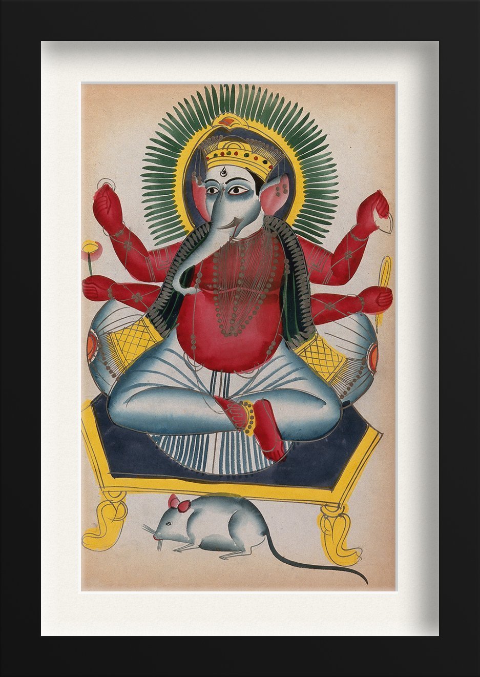 Ganesha enthroned holding his symbols with his rat Painting - Meri Deewar 2 : 3 Vertical Premium Wall Art Canvas by MeriDeewar