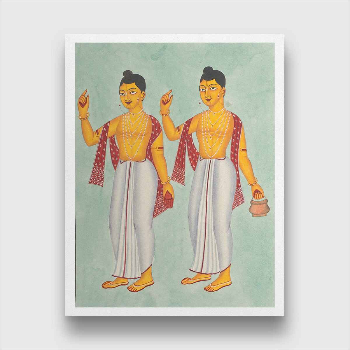 Gaur and Nitai Kalighat Art Painting 3 : 4 Vertical Premium Wall Art Canvas by MeriDeewar
