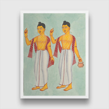 Gaur and Nitai Kalighat Art Painting 3 : 4 Vertical Premium Wall Art Canvas by MeriDeewar