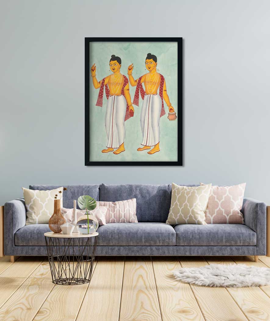Gaur and Nitai Kalighat Art Painting 3 : 4 Vertical Premium Wall Art Canvas by MeriDeewar