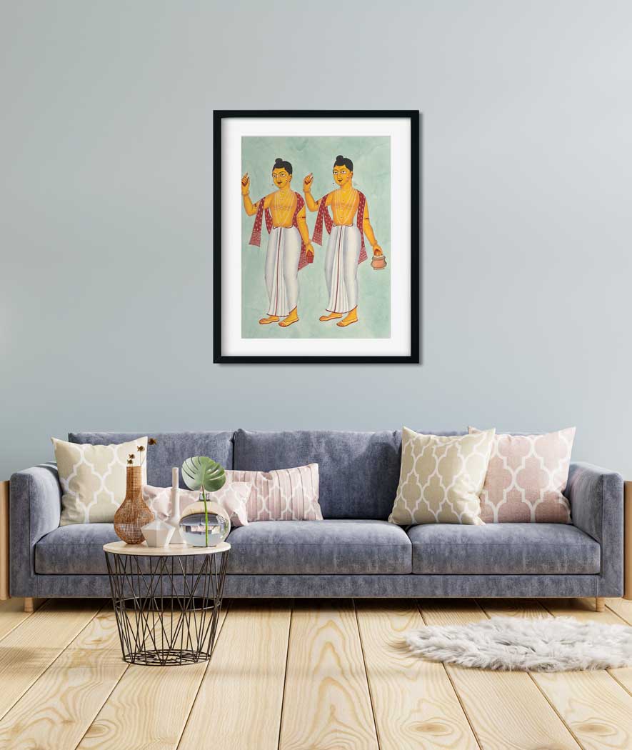 Gaur and Nitai Kalighat Art Painting 3 : 4 Vertical Premium Wall Art Canvas by MeriDeewar