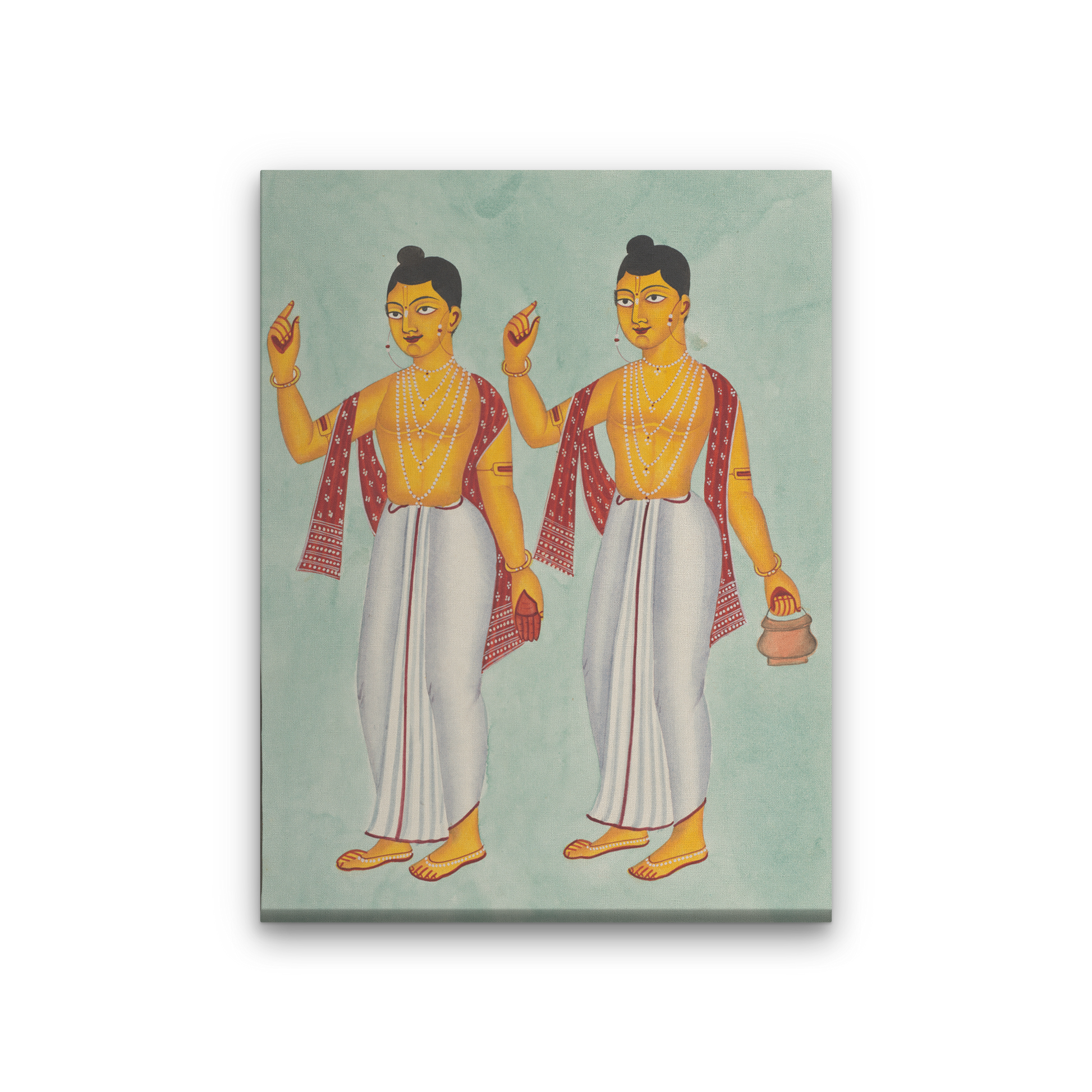 Gaur and Nitai Kalighat Art Painting 3 : 4 Vertical Premium Wall Art Canvas by MeriDeewar