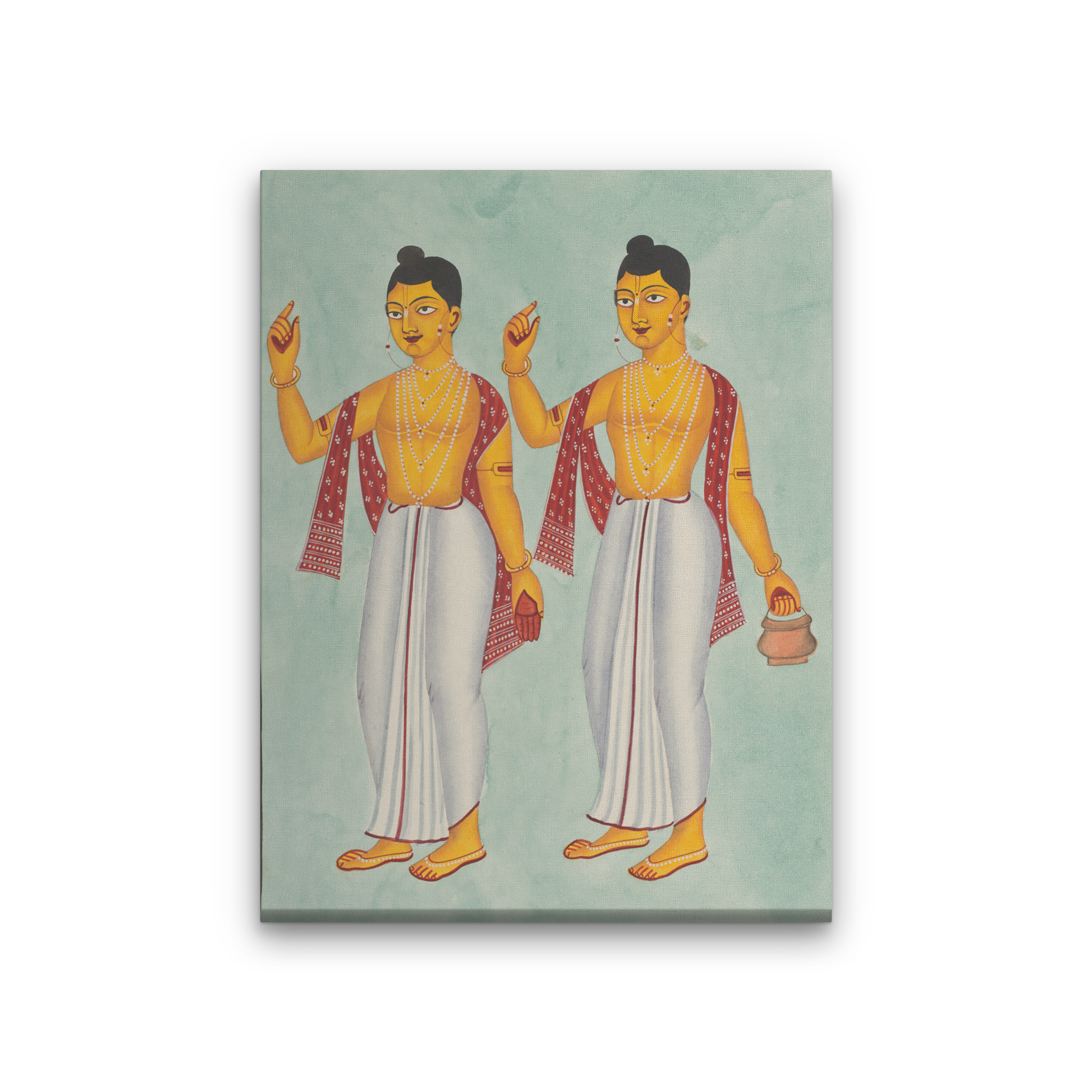 Gaur and Nitai Kalighat Art Painting 3 : 4 Vertical Premium Wall Art Canvas by MeriDeewar