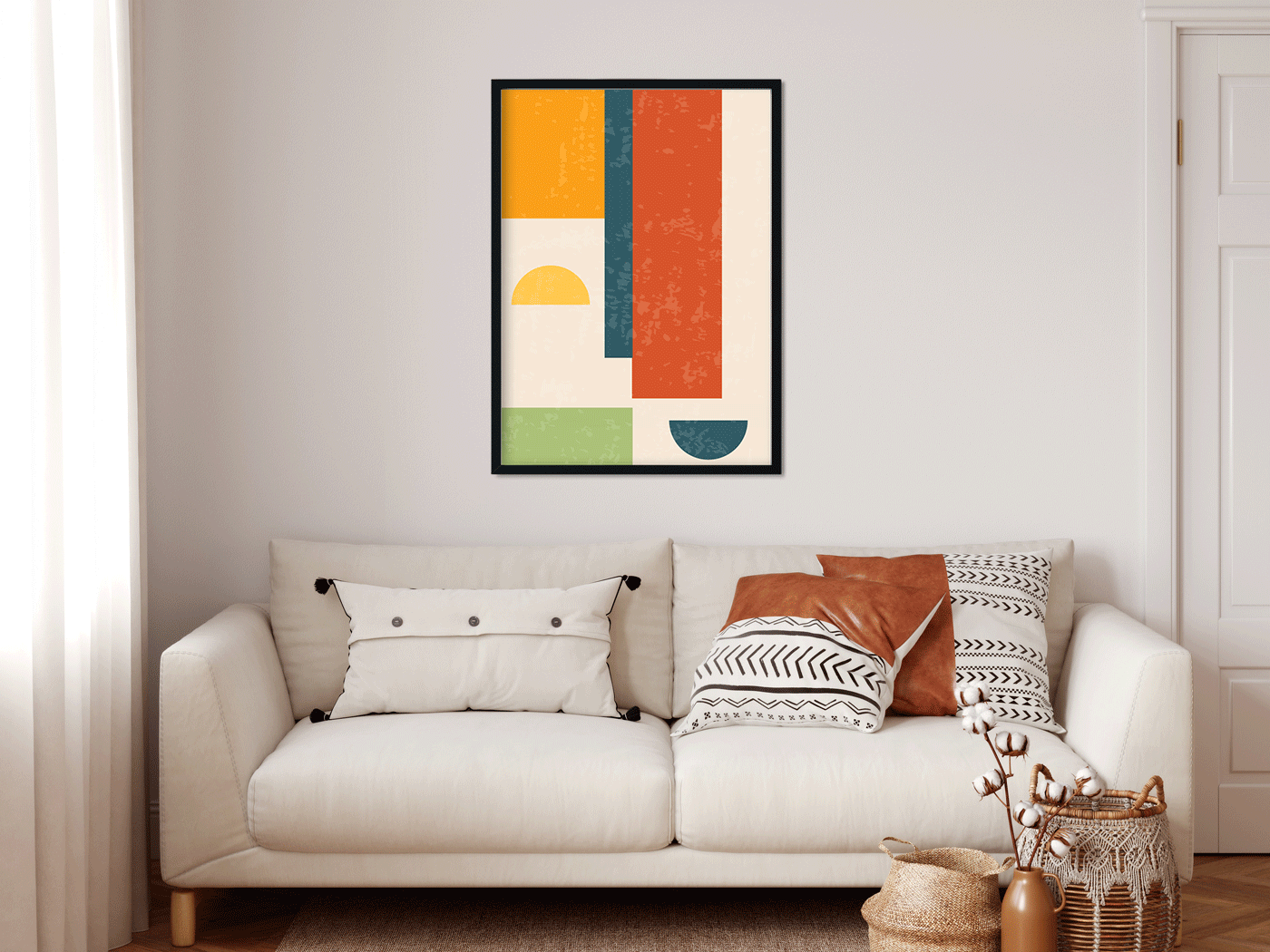 Geometric Abstract Vintage Wall Painting 3 : 4.2 Vertical Premium Wall Art Canvas by MeriDeewar
