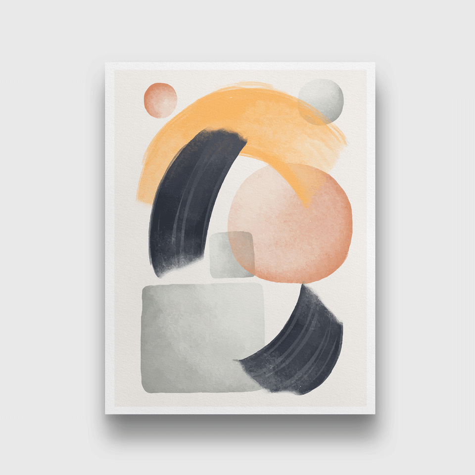 Geometric shapes abstract watercolor Painting 3 : 4 Vertical Premium Wall Art Canvas by MeriDeewar