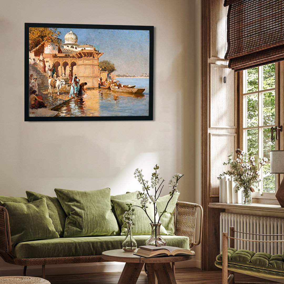 Ghats of Mathura Painting 4 : 3 Horizontal Premium Wall Art Canvas by MeriDeewar