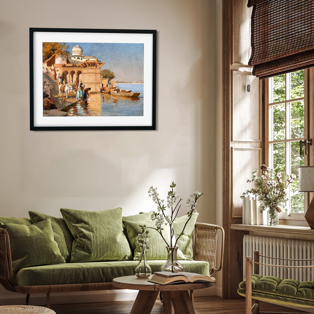 Ghats of Mathura Painting 4 : 3 Horizontal Premium Wall Art Canvas by MeriDeewar