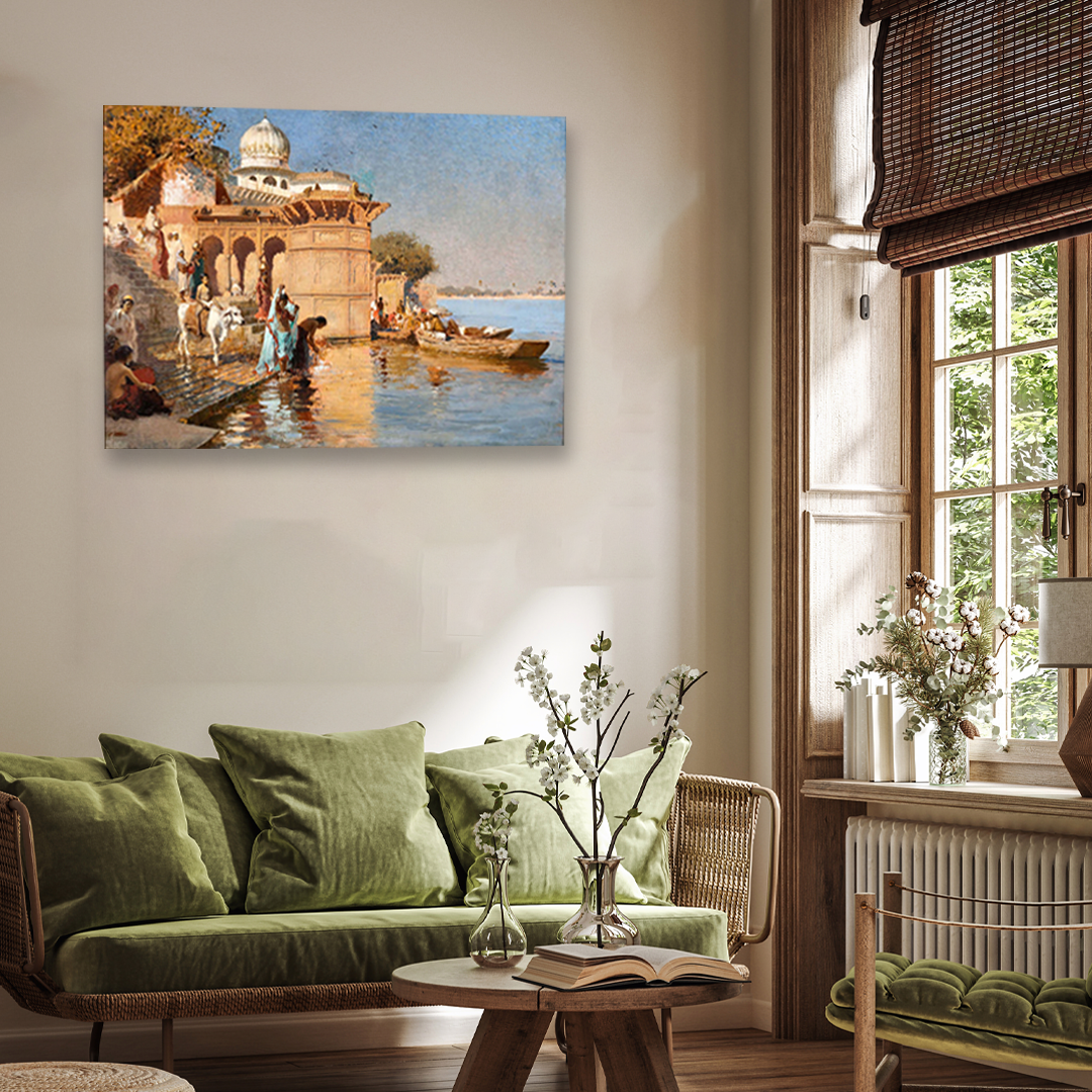 Ghats of Mathura Painting 4 : 3 Horizontal Premium Wall Art Canvas by MeriDeewar
