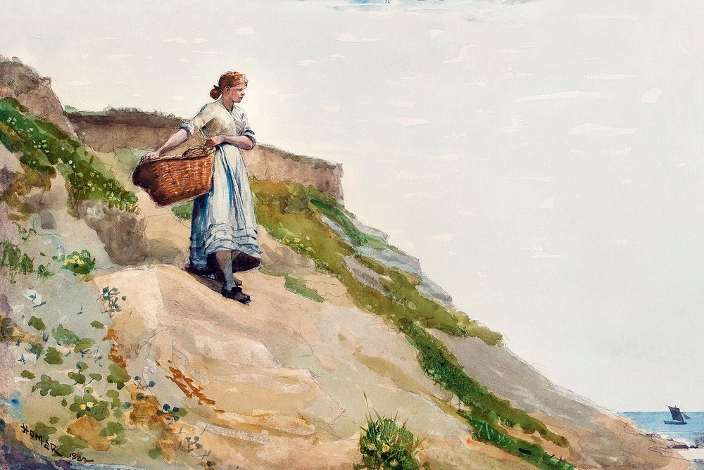 Girl Carrying a Basket painting - Meri Deewar 3 : 2 Horizontal Premium Wall Art Canvas by MeriDeewar