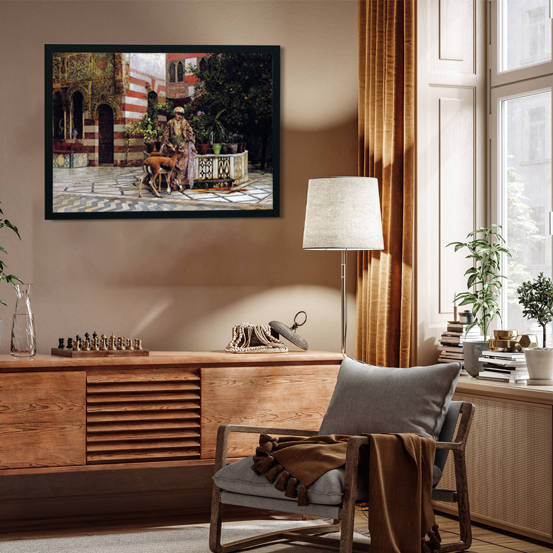 Girl in a Moorish Courtyard Painting 4 : 3 Horizontal Premium Wall Art Canvas by MeriDeewar