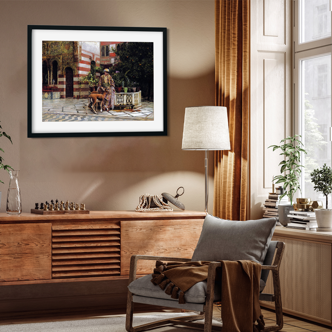 Girl in a Moorish Courtyard Painting 4 : 3 Horizontal Premium Wall Art Canvas by MeriDeewar