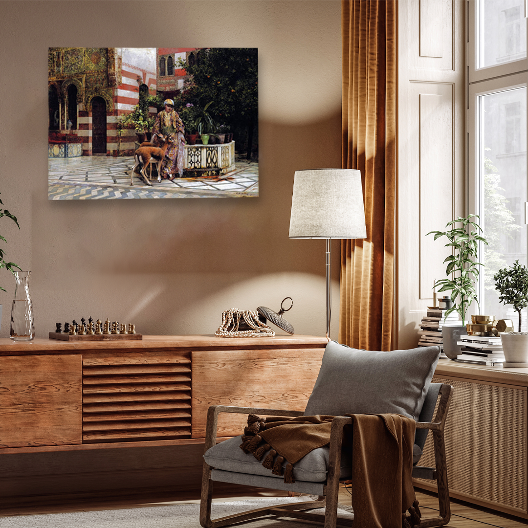 Girl in a Moorish Courtyard Painting 4 : 3 Horizontal Premium Wall Art Canvas by MeriDeewar