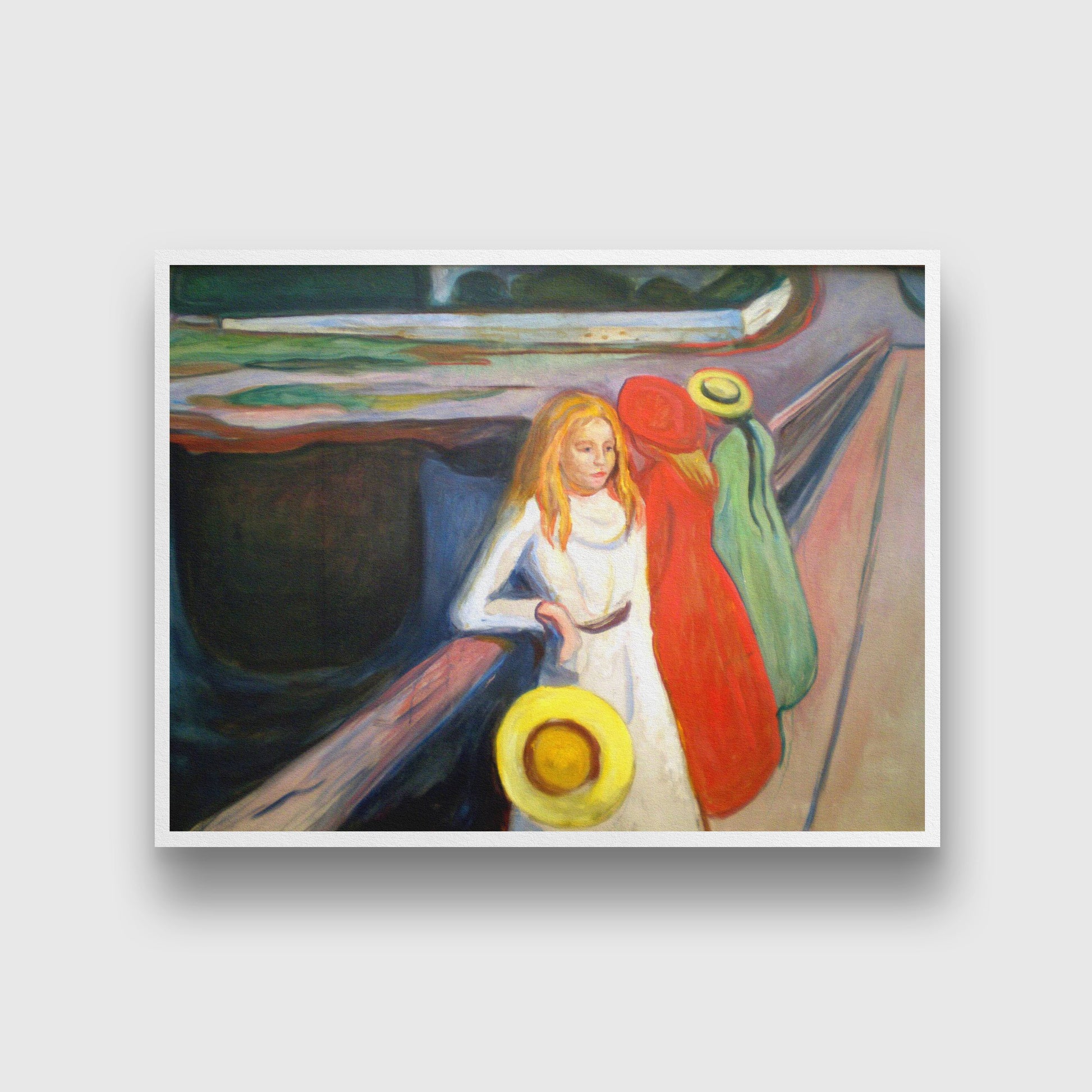 Girl On A Bridge Painting - Meri Deewar 4 : 3 Horizontal Premium Wall Art Canvas by MeriDeewar