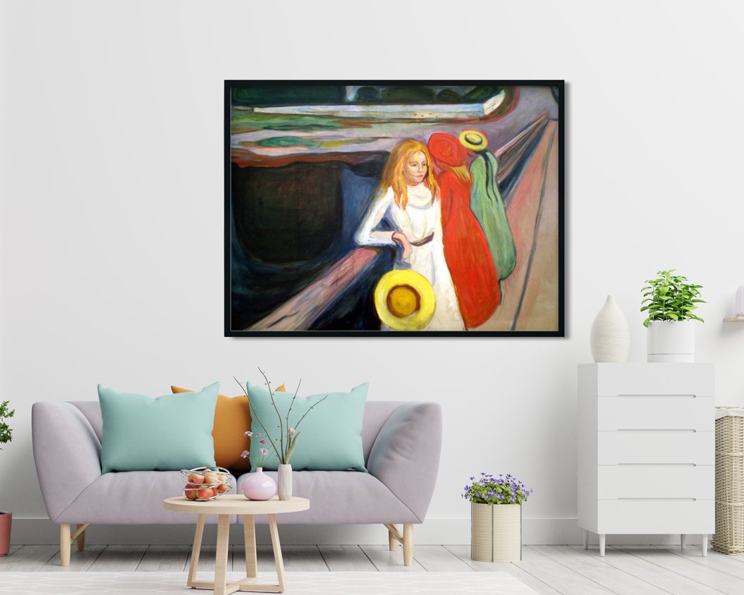 Girl On A Bridge Painting - Meri Deewar 4 : 3 Horizontal Premium Wall Art Canvas by MeriDeewar