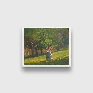 Girl with Hay Rake painting - Meri Deewar 6 : 5 Horizontal Premium Wall Art Canvas by MeriDeewar