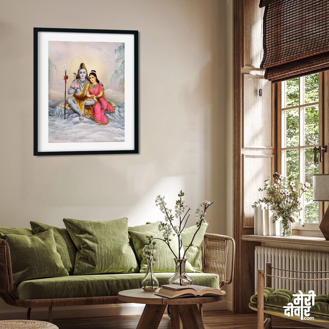 God Shiva Parvati Spiritual Wall Painting 3 : 4 Vertical Premium Wall Art Canvas by MeriDeewar