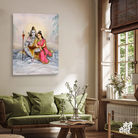 God Shiva Parvati Spiritual Wall Painting 3 : 4 Vertical Premium Wall Art Canvas by MeriDeewar