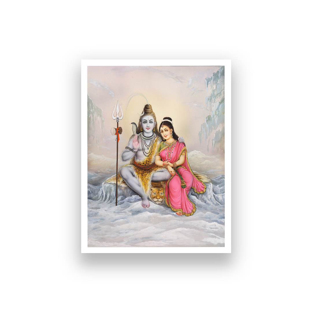 God Shiva Parvati Spiritual Wall Painting 3 : 4 Vertical Premium Wall Art Canvas by MeriDeewar