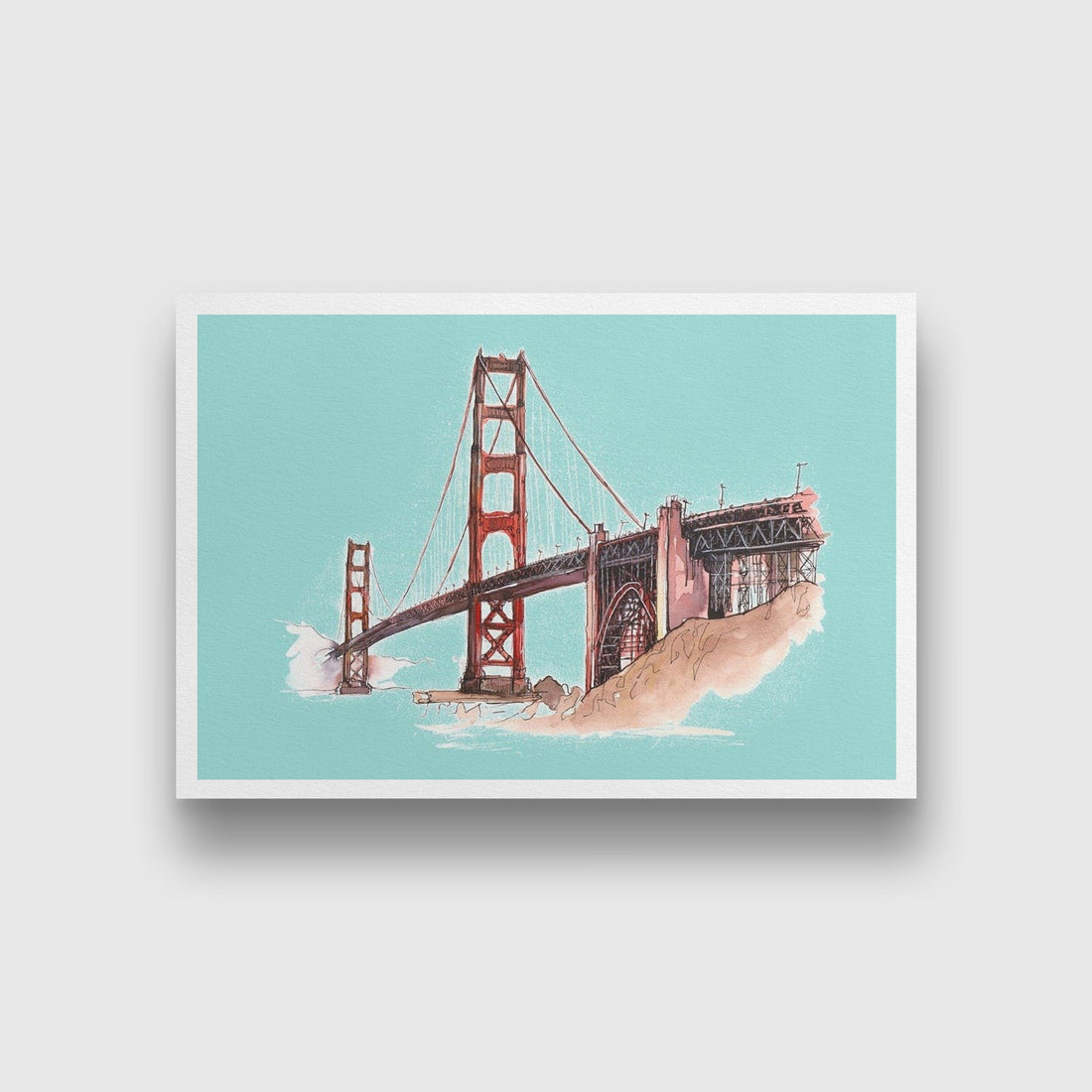 Golden Gate Bridge Illustration Painting - Meri Deewar 3 : 2 Horizontal Premium Wall Art Canvas by MeriDeewar