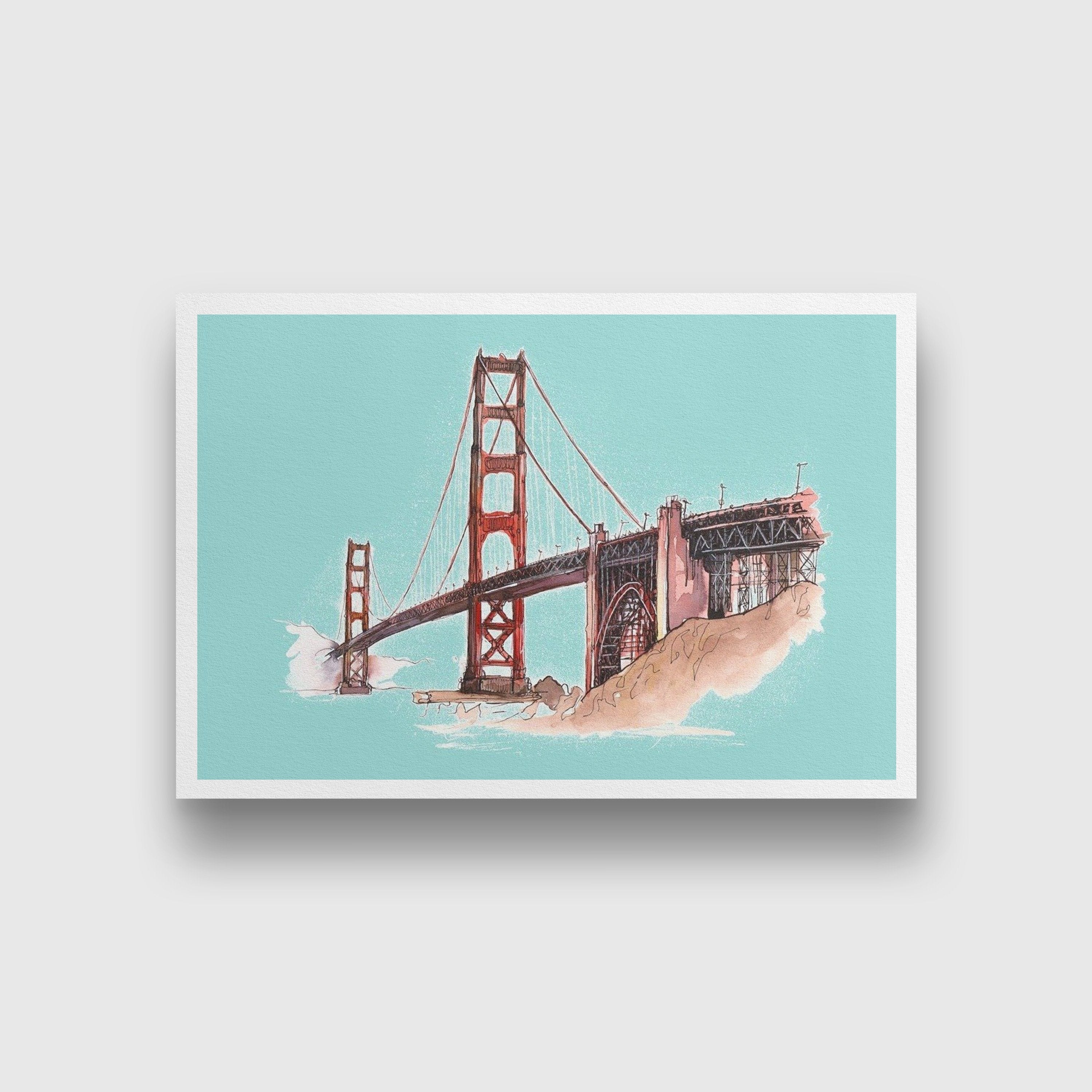 Golden Gate Bridge Illustration Painting - Meri Deewar 3 : 2 Horizontal Premium Wall Art Canvas by MeriDeewar