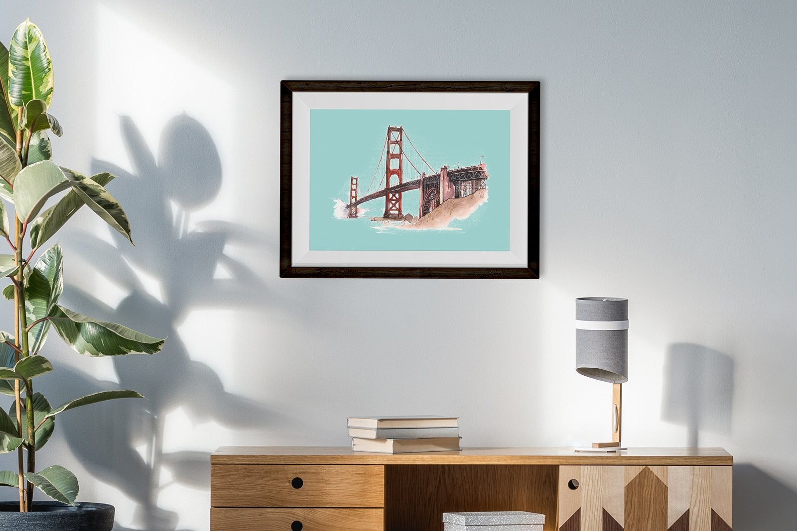 Golden Gate Bridge Illustration Painting - Meri Deewar 3 : 2 Horizontal Premium Wall Art Canvas by MeriDeewar