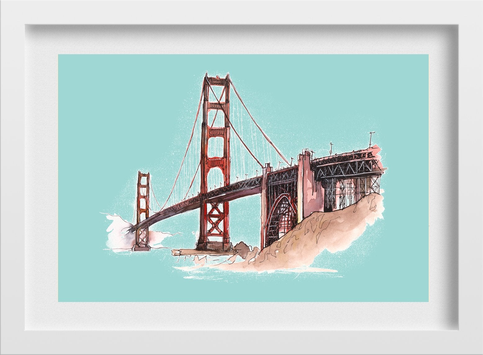 Golden Gate Bridge Illustration Painting - Meri Deewar 3 : 2 Horizontal Premium Wall Art Canvas by MeriDeewar