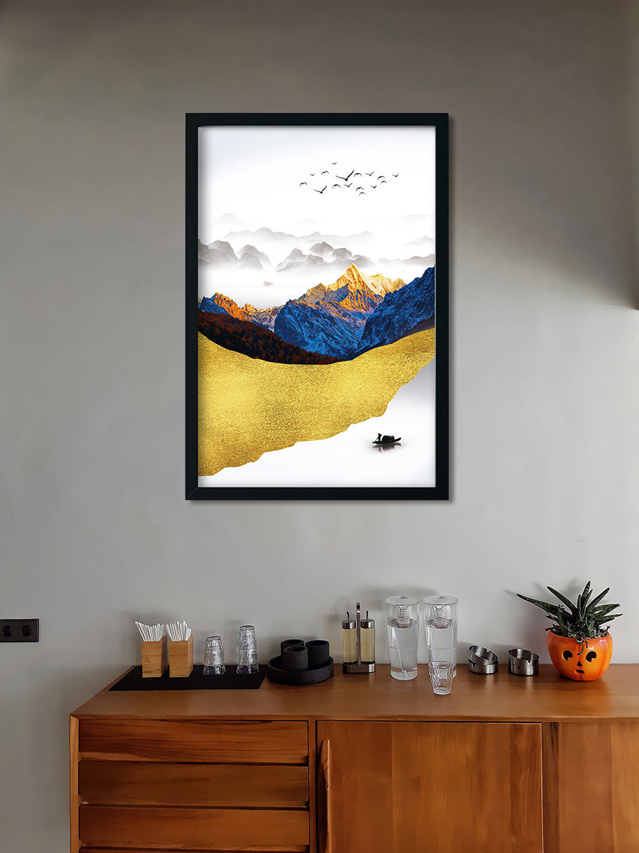 Golden Mountain Painting 2 : 3 Vertical Premium Wall Art Canvas by MeriDeewar