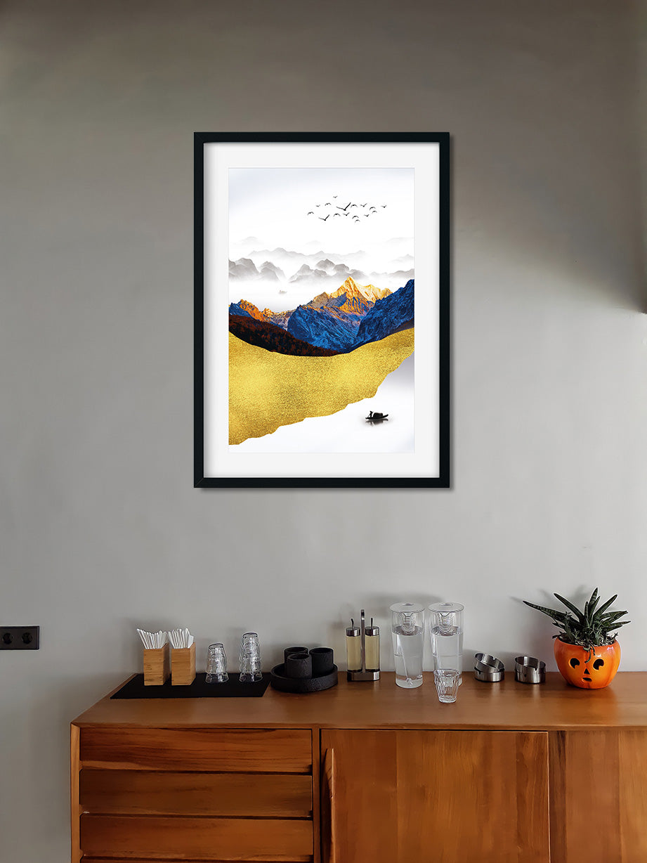 Golden Mountain Painting 2 : 3 Vertical Premium Wall Art Canvas by MeriDeewar