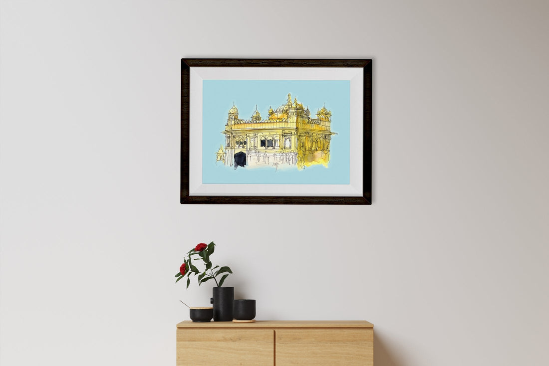 Golden Temple Illustration Painting - Meri Deewar 3 : 2 Horizontal Premium Wall Art Canvas by MeriDeewar