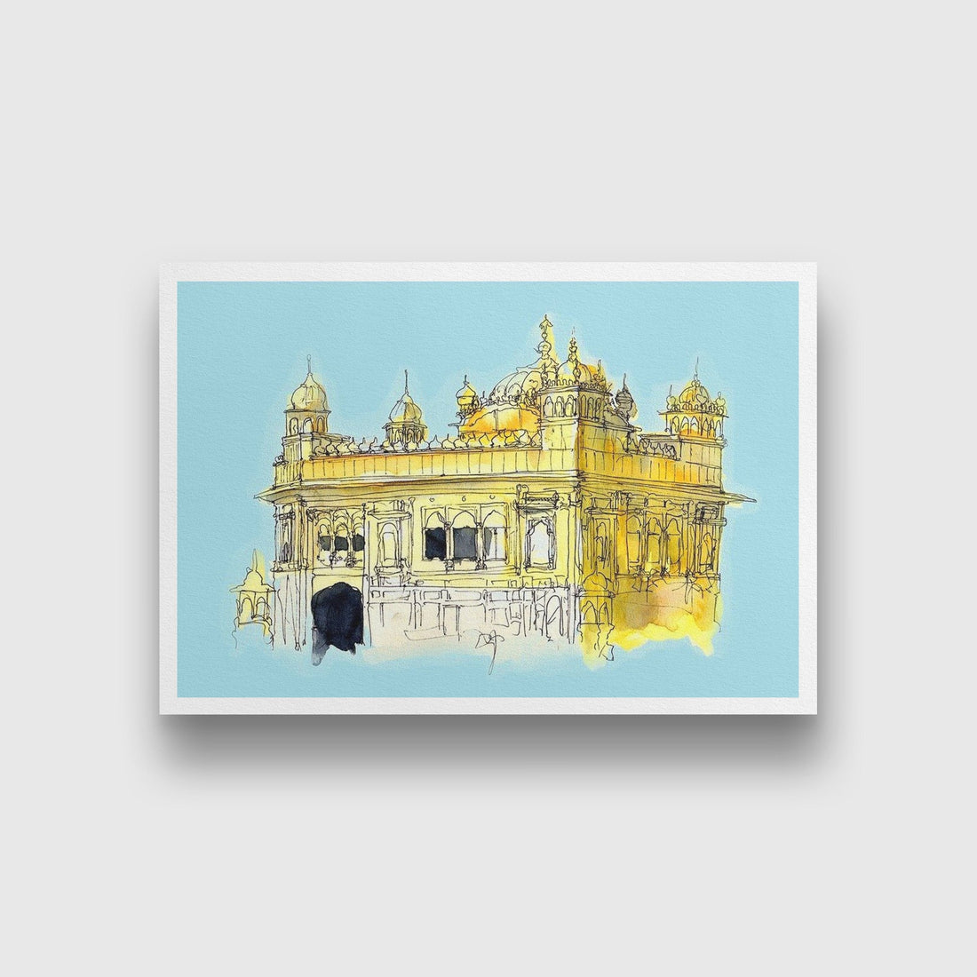 Golden Temple Illustration Painting - Meri Deewar 3 : 2 Horizontal Premium Wall Art Canvas by MeriDeewar