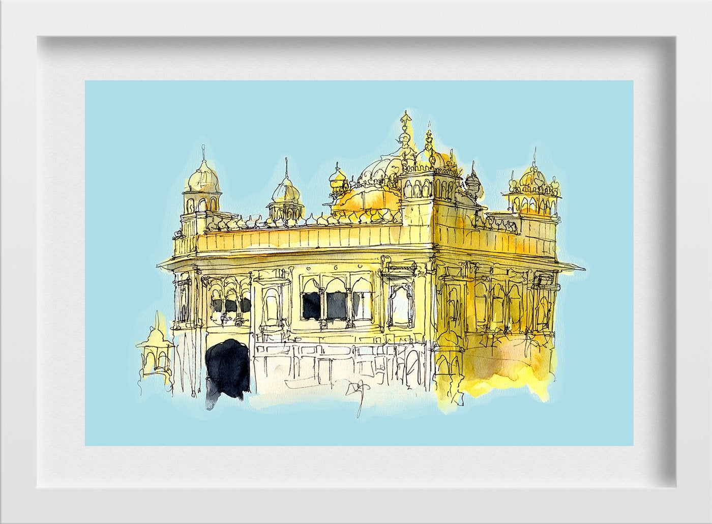 Golden Temple Illustration Painting - Meri Deewar 3 : 2 Horizontal Premium Wall Art Canvas by MeriDeewar