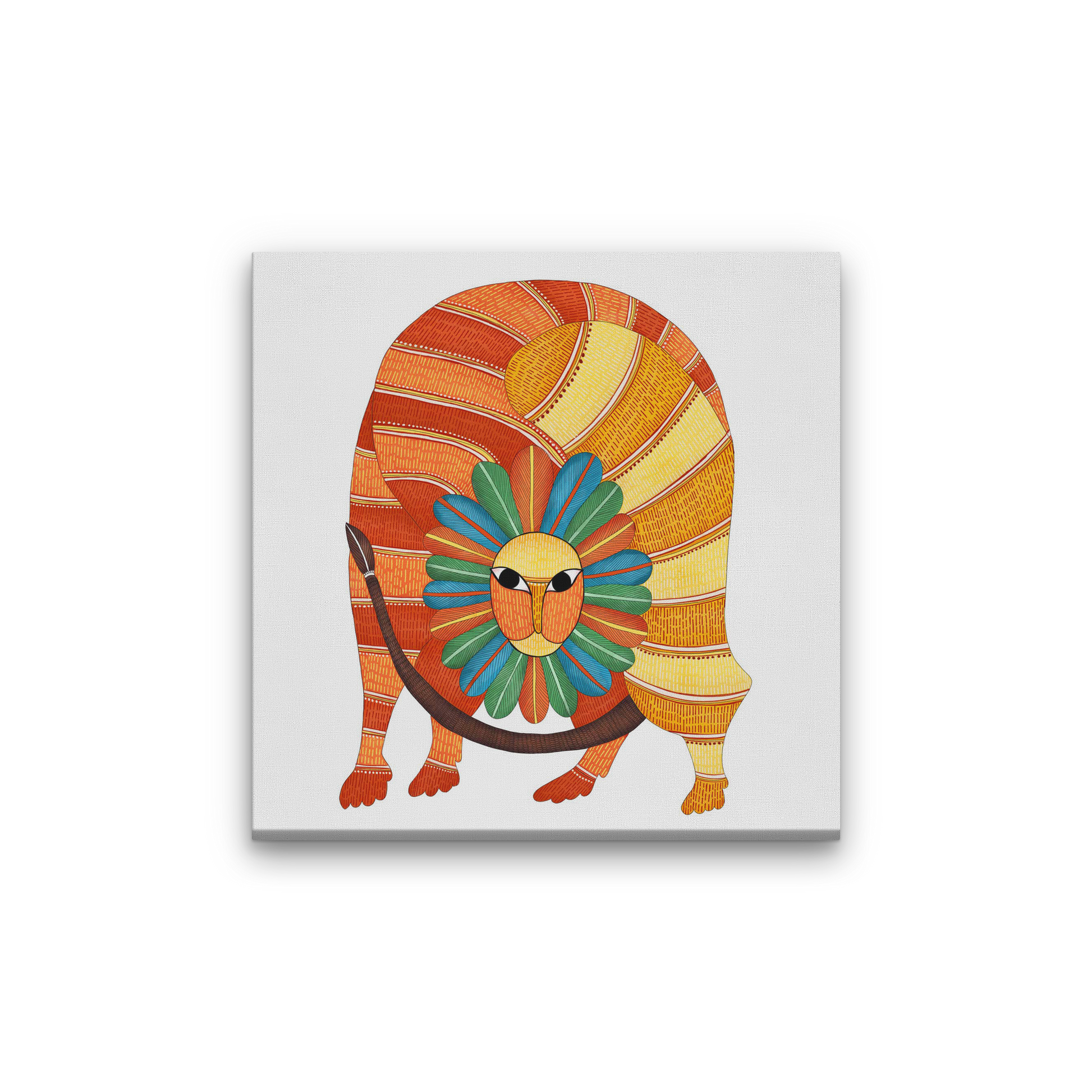 Gond Art lion Illustration Painting 1 : 1 Square Premium Wall Art Canvas by MeriDeewar