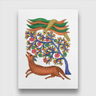 Gond Art Peacock Tree and Deer 3 : 4 Vertical Premium Wall Art Canvas by MeriDeewar