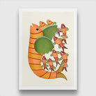 Gond Painting Fish With Five Small Fish Painting 2 : 3 Vertical Premium Wall Art Canvas by MeriDeewar