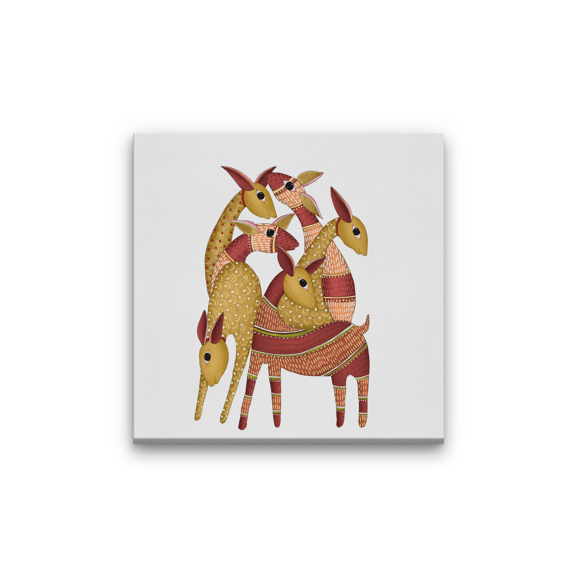 Gond Painting Herd of Deer Painting 1 : 1 Square Premium Wall Art Canvas by MeriDeewar
